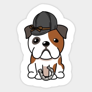 Funny bulldog is ready to ride a horse Sticker